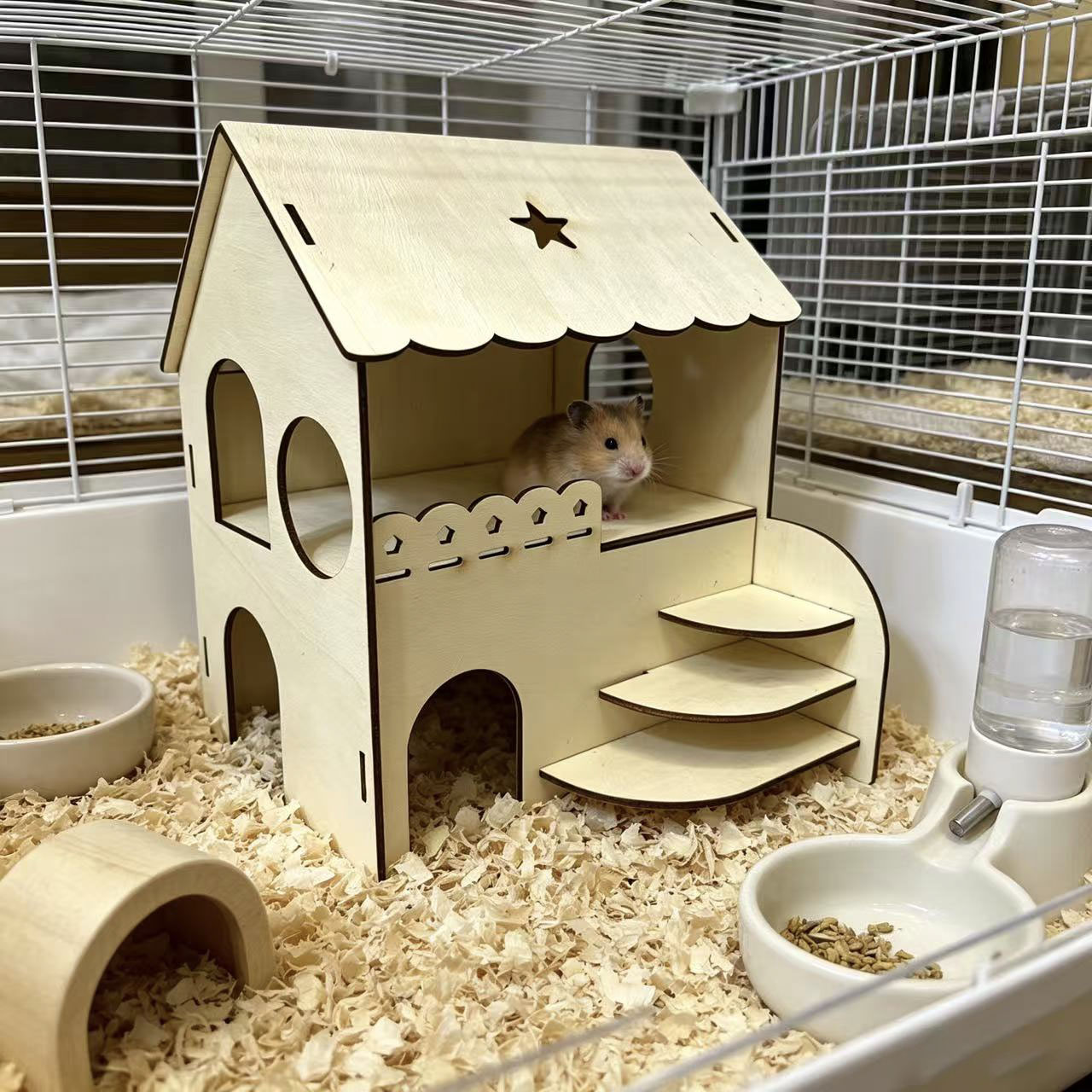 Interior Design Of House - Hamster Two-Story Wooden House with Stairs,