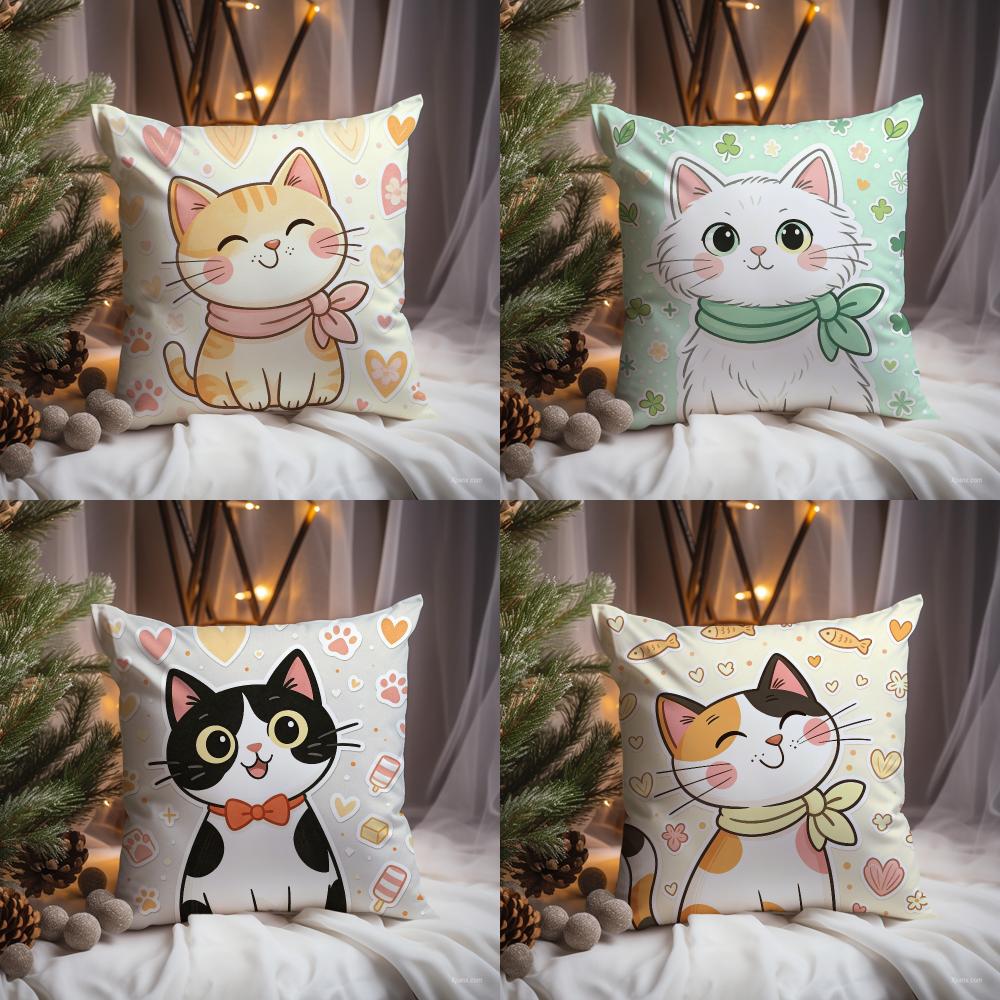 Interior Design Illustrated - Cute Cat Illustration Cushion Cover Premium